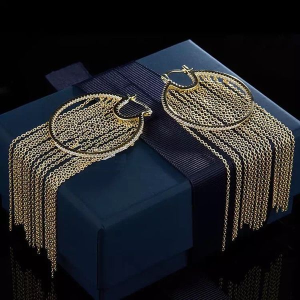 

hoop earring micro zircon earring 925 sterling silver chain tassel round hoop ap brand design women wedding fine jewelry, Golden;silver