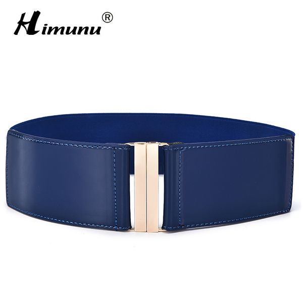 

himunu] fashion brand cowskin belts for women elastic cummerbund patent leather woman belt leather wide women's belts 6 color, Black;brown