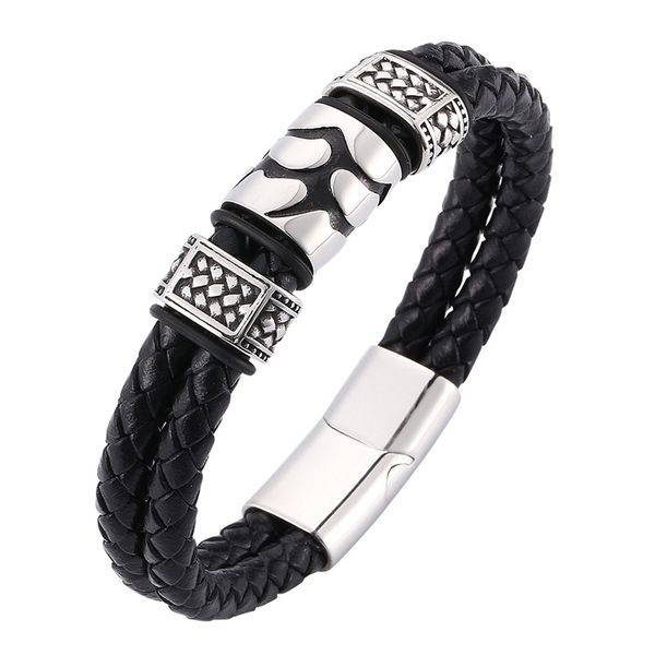 

fashion men jewelry leather bracelet classical chain weaved bangles magnet clasp charm wristband male gift bb0076, Golden;silver