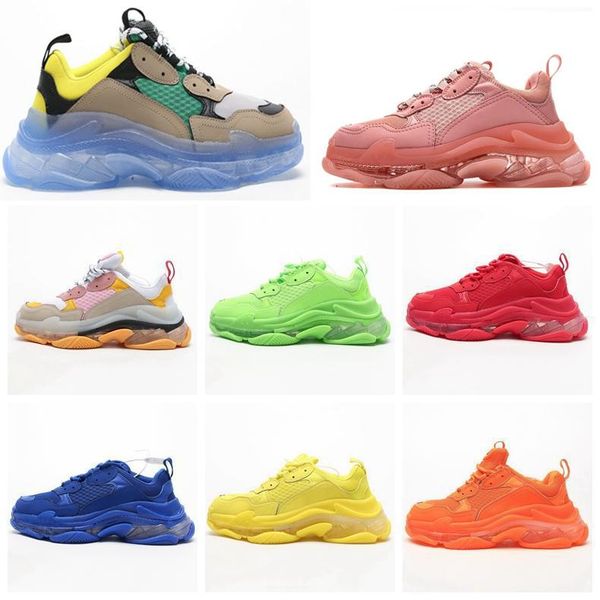 

comfort pairs triple s clear sole platform shoes neon green red white black gym red blue men casual sneakers rainbow sole women shoes