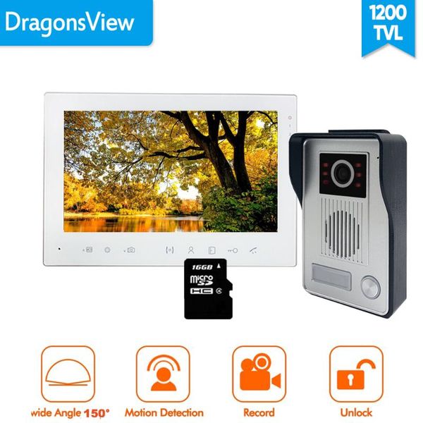 

video door phones [wide angle 150Â°] dragonsview 7 inch doorbell intercom system phone home security unlock record waterproof