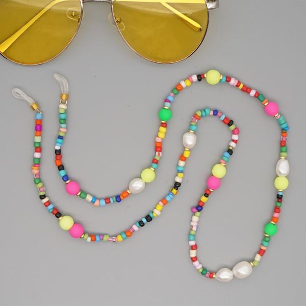 

go2boho glasses chain rainbow bead necklace for women chains handmade jewelry sunglasses strap freshwater pearl necklaces, Golden;silver