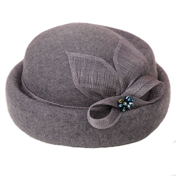 

h786 женщина шерсть fedora hat осень зима урожай fedoras шерстяного cap девушка британской пряжа украшение высокая мода покупка шляпа, Blue;gray