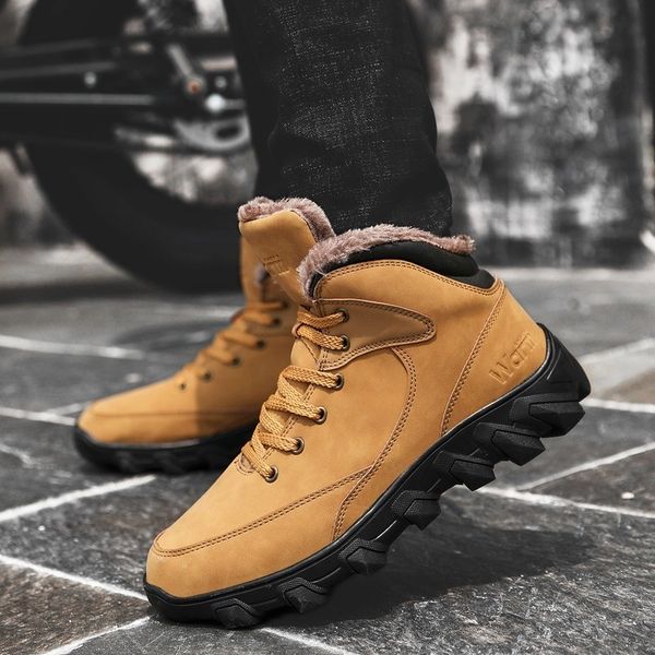 

joomra winter men shoes warm comfortable solid lace up anti slip ankle boots for male fashion men snow boots, Black