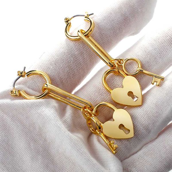 

dangle & chandelier amorcome gold color heart lock key charm drop earring earrings for women birthday jewelry couple gifts, Silver