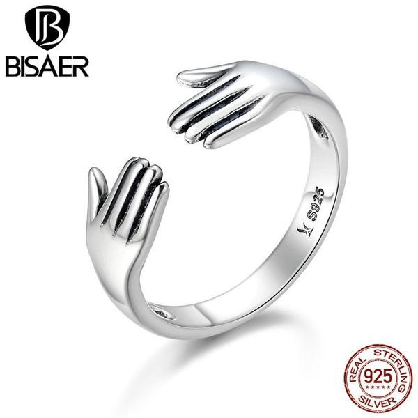 

cluster rings design 100% 925 sterling silver ring give me a hug hand open finger for women authentic jewelry gift anel, Golden;silver