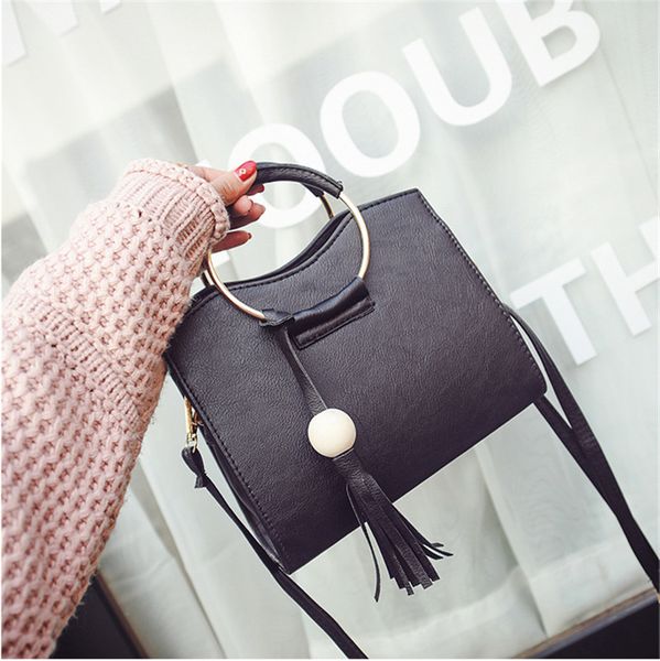 

2020 women pu leather elegant tote handbag shoulder bag lady fashion tassel solid small crossbody bag purse