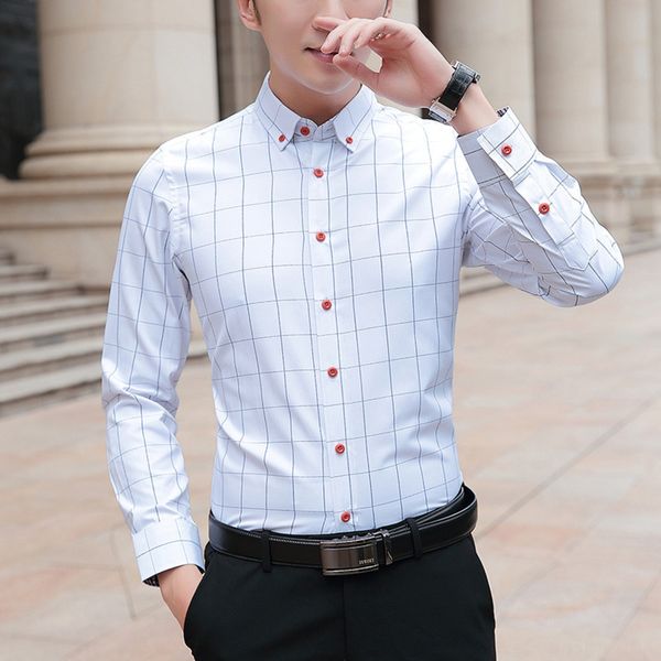 

осенью новые классический плед для мужчин молодежного бизнеса корейских пригонок красивого все-матч осень новой классического пледа мужской, Blue