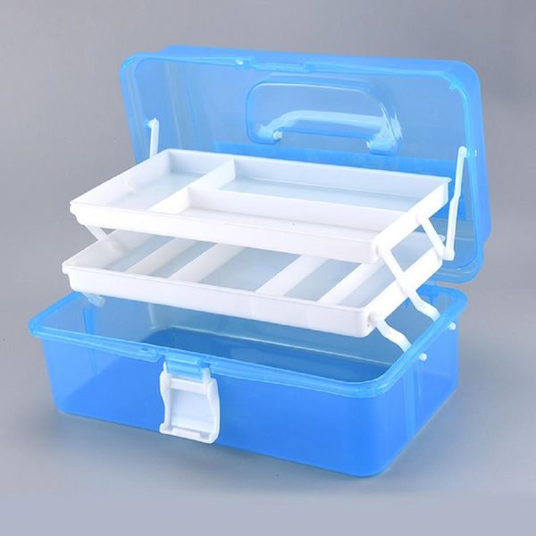 

hobby craft tool transparent blue toolbox triple deck foldable storage box