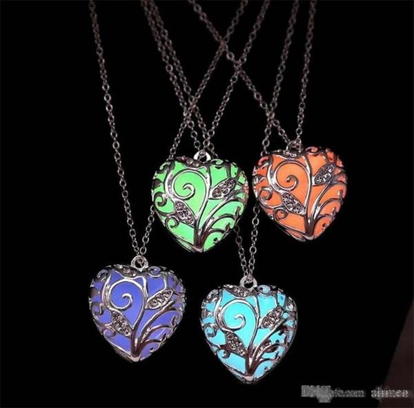 

luminous heart-shaped pendant necklace women crystal glowing hollow locket necklace magical fairy pendant, Black