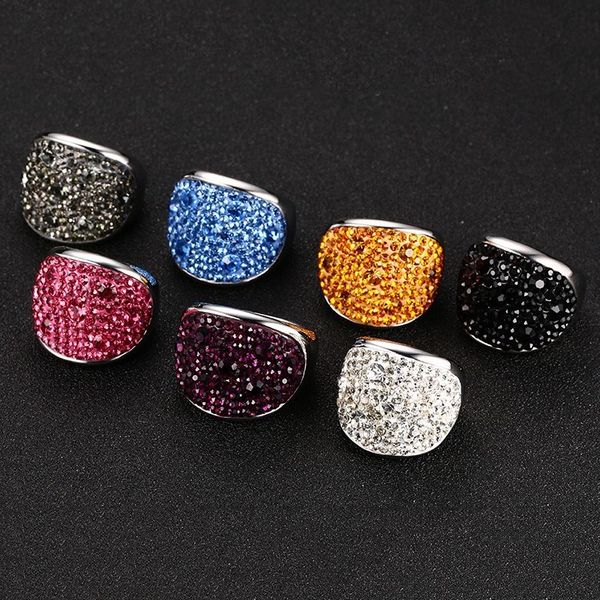 

vnox crystal rings for women multicolor rhinestone stainless steel wedding female teen jewelry chic chunky ring, Golden;silver