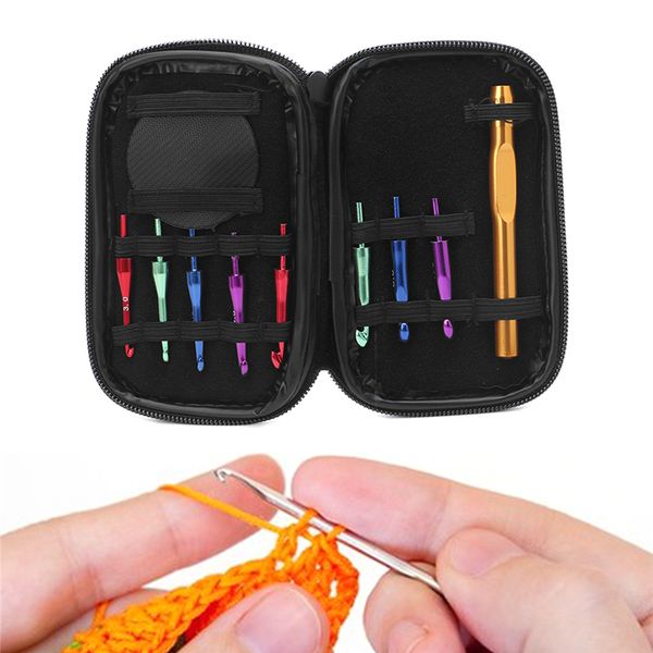 

sewing notions & tools interchangeable head crochet hook alumina knit multi-colour needle handle weave hooks knitting, Black