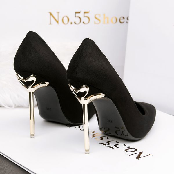 

2020 woman extreme 10cm high heel pumps female flock velvet pointed toe hakken fetish metal heels ladies footwear scarpins shoes, Black