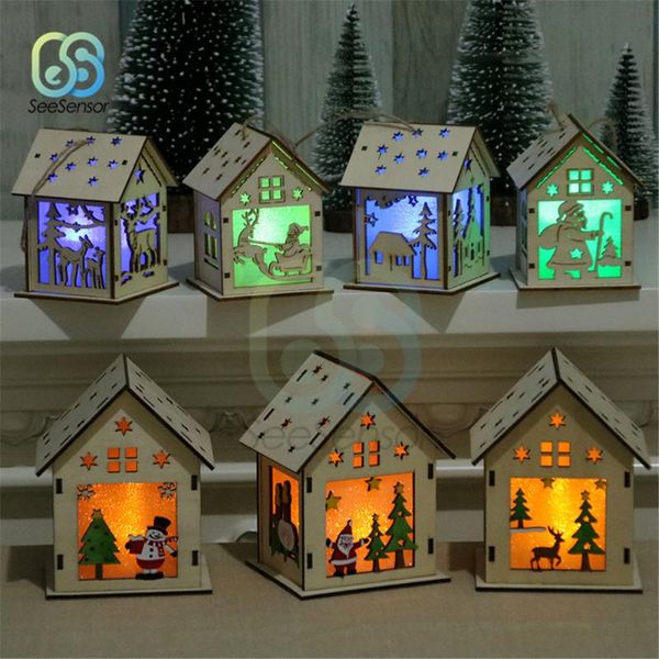 

christmas decorations festival led light wood house tree for home hanging ornaments holiday nice xmas wedding gift diy