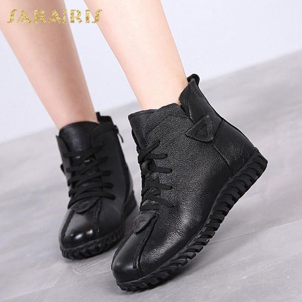 

sarairis fashion new 2020 genuine cow leather comfortable shoes women boots lace up comfortable luxury ankle boots female, Black