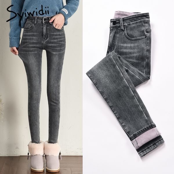 

high waist jeans velvet plus size skinny jeans woman black gray moustache effect full length fleece denim pants trousers winter, Blue