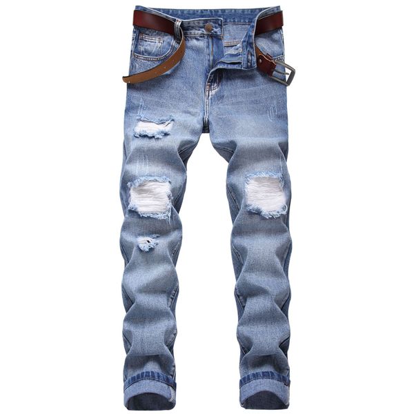 Herren Jeans Street Style Herren Marke Washed Ripped Denim Hose mit Löchern Strechy Homme Skinny