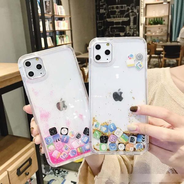 

quicksand bling phone cases for iphone 11pro pc hard back liquid crystal with apple shine phone case for iphone xs 6 7