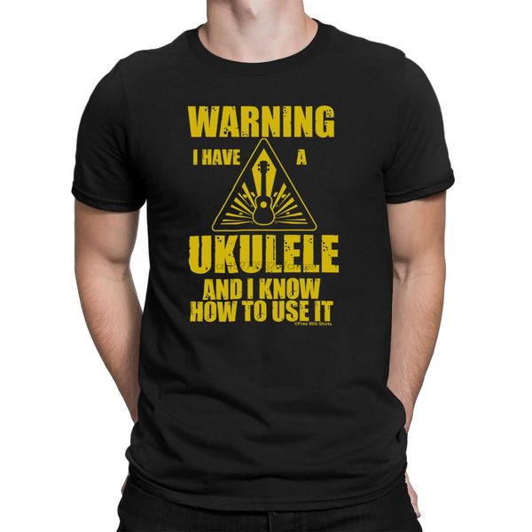 

mens funny warning i have a ukulele and i know how to use it music t-shirt(1