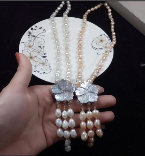 

long natural freshwater pearl necklace pink irregular fashion matching necklace jewelry, Silver