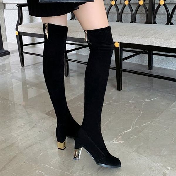 

black fashion women over-the-knee boots short plush female boots autumn winter knee high heels long woman