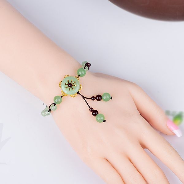 

hand knitted exquisite light green chalcedony strand bracelet fashion elegant superior quality crystal beads charm bracelet, Golden;silver