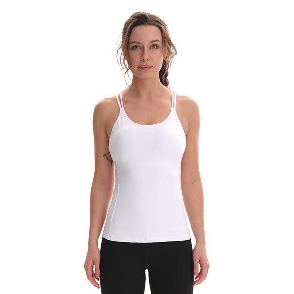 

yoga outfits professional vest women long style with chest pads gather cross back sports fitness tank woman summer running, White;red