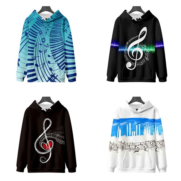 

new fashion hip hop print music note 3d hoodies pullover costume men women hoodie long sleeve harajuku 3d hooded sweatshirt, Black