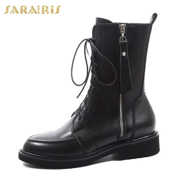 

lapolaka new arrivals genuine cow leather ankle boots woman shoes zip up square heels spring autumn office comfy boots ladies, Black
