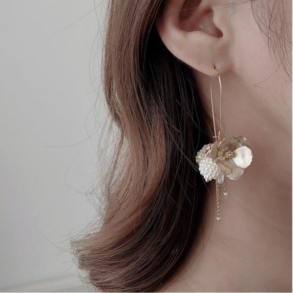 

dangle & chandelier korea earrings pearl luxury geometry metal gold shell ball flower tassel long section ear rings fashion women earring 20, Silver