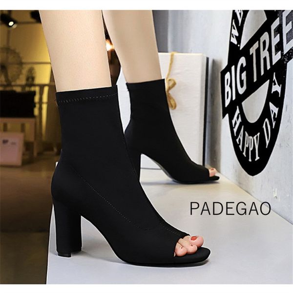

women boots 2020 ankle toe boots fashion koreaen casual high heels, Black