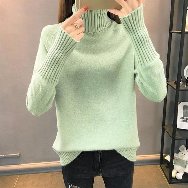 

2020 autumn winter knitted sweater women pullover korean fashion turtleneck sweaters women loose long sleeve jumpers h347, White;black