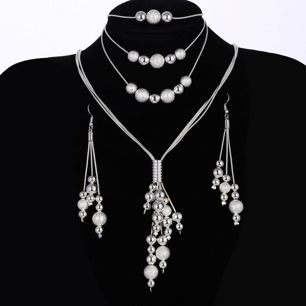 

fashion bridal jewelry sets for women wedding party choker statement necklace bracelet long earrings ladies party gifts, Silver
