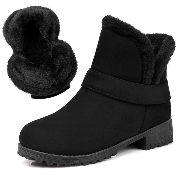 

winter boots women casual fashion warm fur snow boots low heels ankle for women winter for large size 45 46, Black