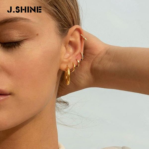 

jshine 22mm 30mm gold color thick hoop earrings for women c-shaped brass hoops earrings round circle earings fashion jewelry, Golden;silver