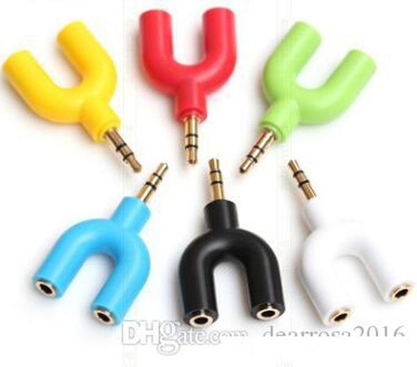 

100pcs/lot male to 2 female 3.5mm jack extension headphone headset earphone audio splitter stereo adapter cable for phone computer