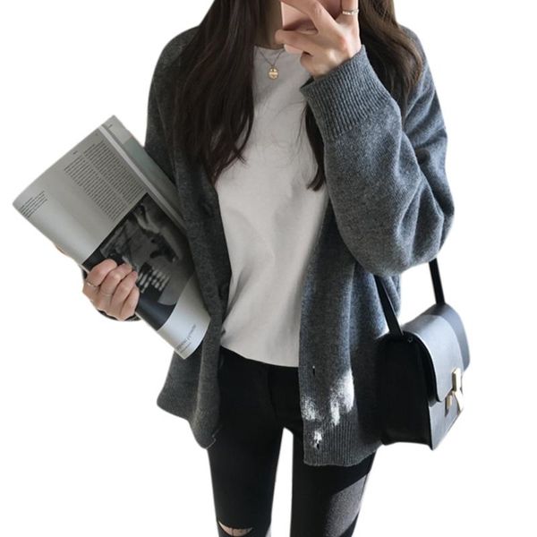 

autumn sweater coat women knitted long sleeve solid color loose casual single breasted slim female cardigan coats, White