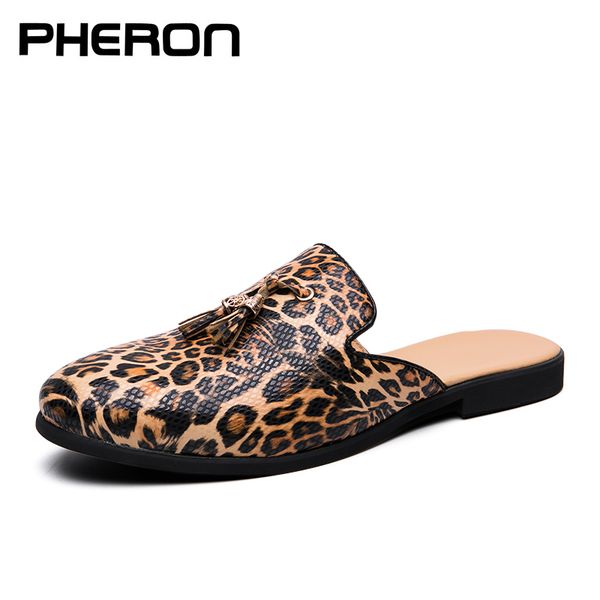 

fashion men half loafers genuine leather slippers loafer slides breathable mules for man outdoor indoor lightweight half shoes, Black