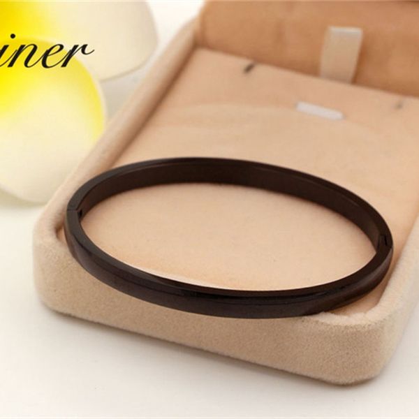 

simple couple jewelry stainless steel rose gold-color smooth lover bangle buckle lover bangles & bangles for men women k0063-1, Black