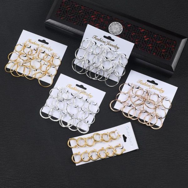 

hoop & huggie 6-12pairs big circle hoops earrings for women girls wedding party fashion jewelry gift steampunk ear clip set, Golden;silver