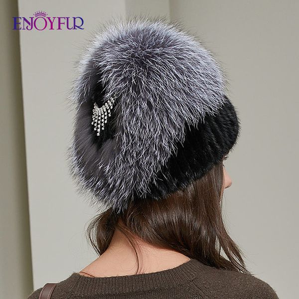 

enjoyfur winter women's fur hats real knit female bonnet fashion rhinestone heart-shaped russian warm gorro beanies, Blue;gray