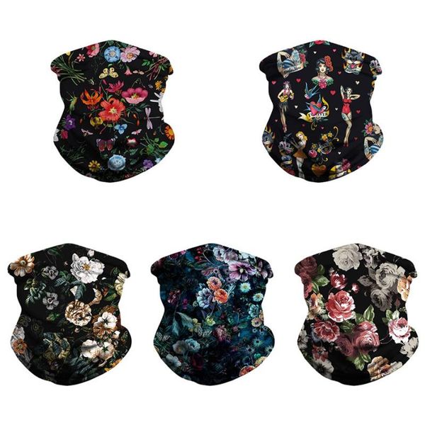 

new outdoor face cover balaclava scarf 3d flowers pattern seamless bandana neck gaiter headband hiking ring scarves head scarfs, Blue;gray
