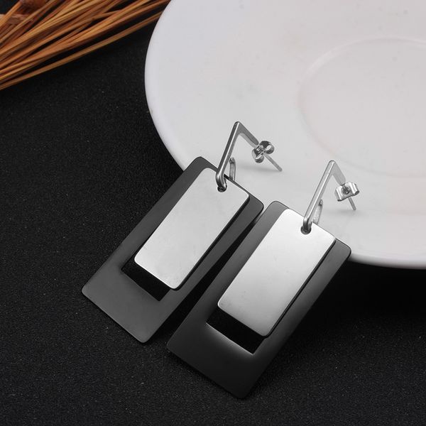 

Korean Style Geometric Drop Earrings Long Black Statement Golden Strips Rectangle Dangle Earrings for Women Party Jewelry Gift, Silver