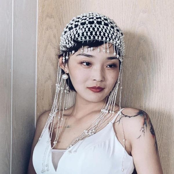 

hair clips & barrettes handmade crystal beads woven headband wedding crowns statement night club party bridal pearl head cap belly dance jew, Golden;silver