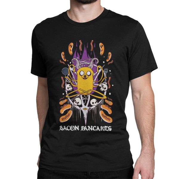 

creative bacon pancakes t-shirts men crew neck pure cotton t shirt adventure time with finn and jake tees 4xl 5xl 6xl clothing