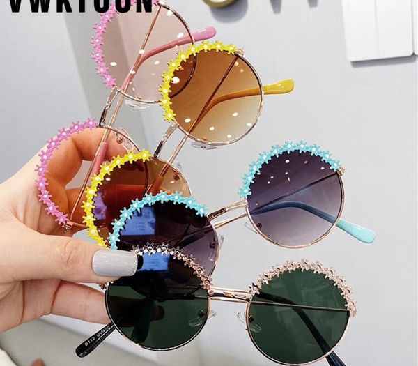 

vwktuun kids sunglasses 2020 round glasses girls's uv400 sun glasses for children flower decoration child's sunglasses, White;black