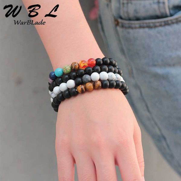 

link, chain bracelet natural stone 7 chakra black frosted white turquois beads bracelets energy yoga wristband for men women