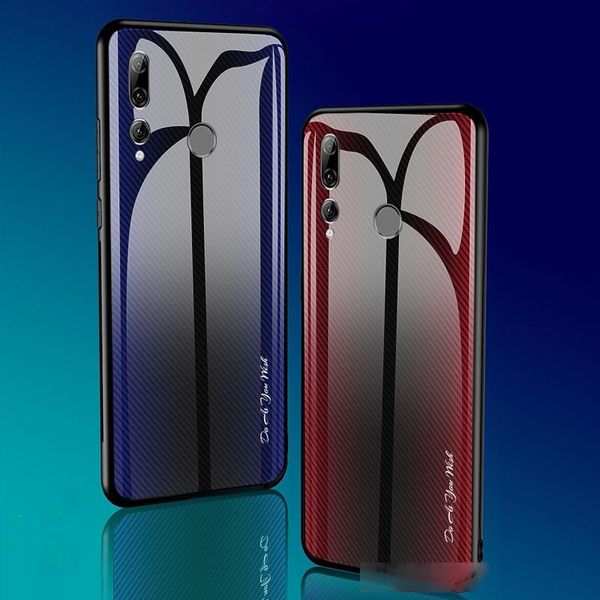 

shockproof gradient texture tempered glass phone case for huawei p smart plus y9 2019 y7 2019 case with soft silicone edge