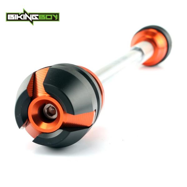 

bikingboy front axle fork wheel protector crash slider rods for duke 125 200 11 12 13 14 motorcycle aluminium + abs plastic