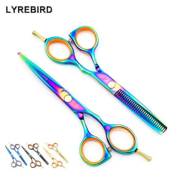 

hair scissors 5.5 inch shears thinning japan black blue golden rainbow orange finger ring lyrebird 1 set/lot